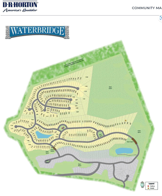 D. R. Horton Community Map of the new home community of Waterbridge in Carolina Forest