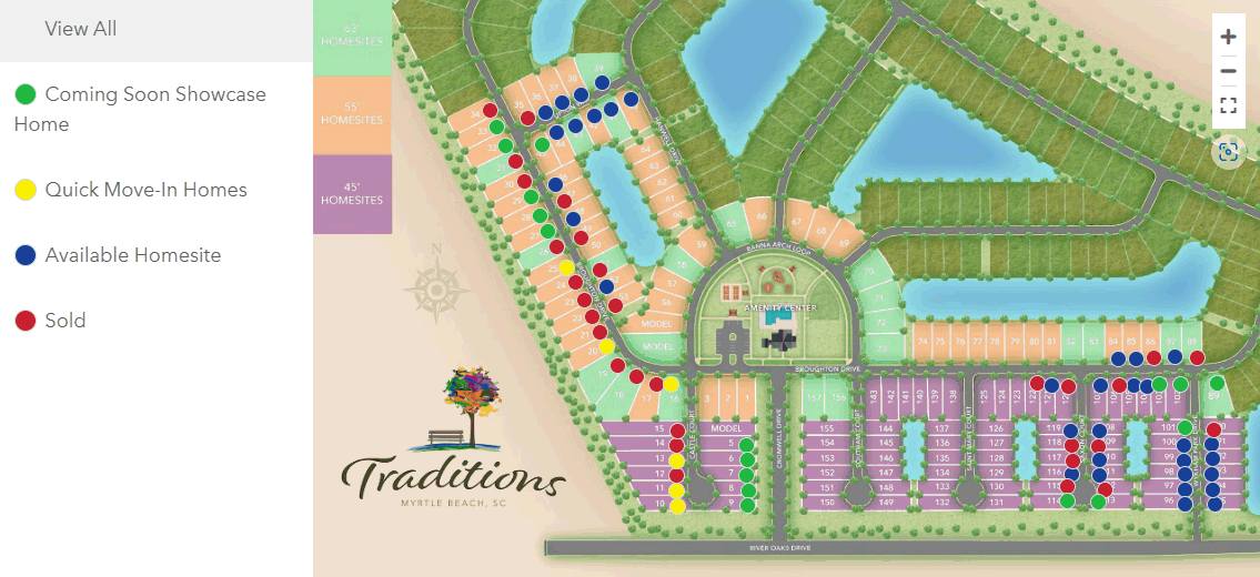 Community Map of the new home community of Traditions at Carolina Forest by Chesapeake Homes