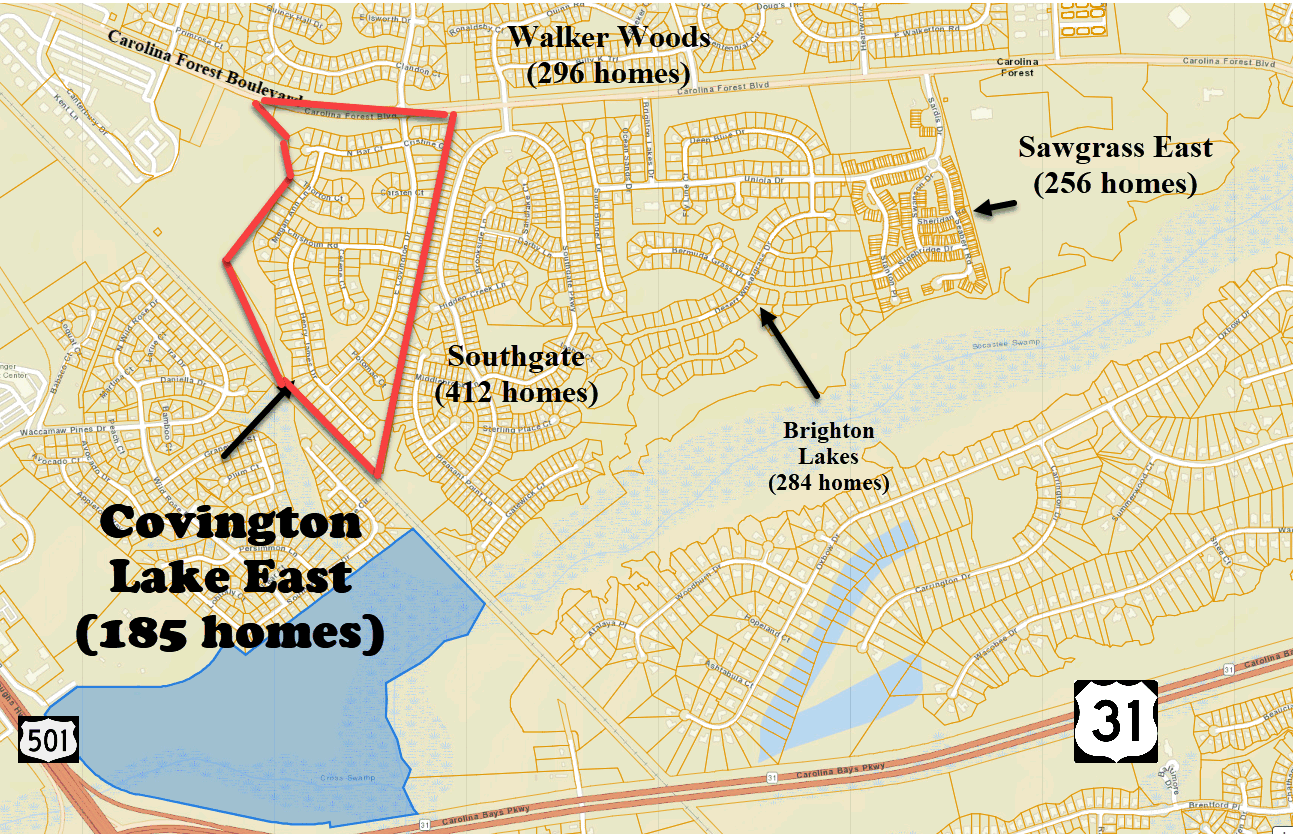 New home community of Covongton Lake East in Carolina Forest